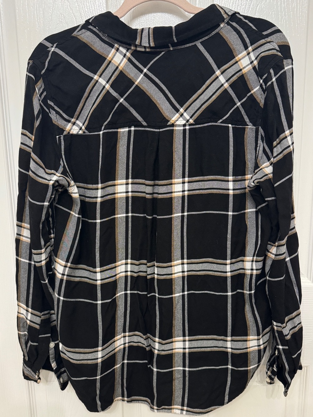 Lucky Brand Black Plaid Shirt with White, Gray & Tan Stripes - Picture 3 of 3